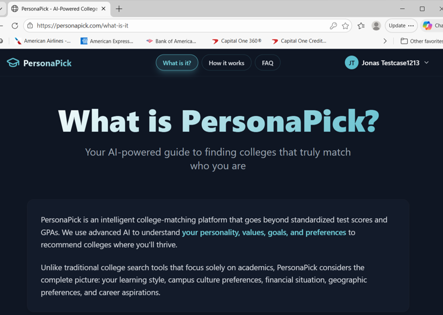 PersonaPick Platform Screenshot